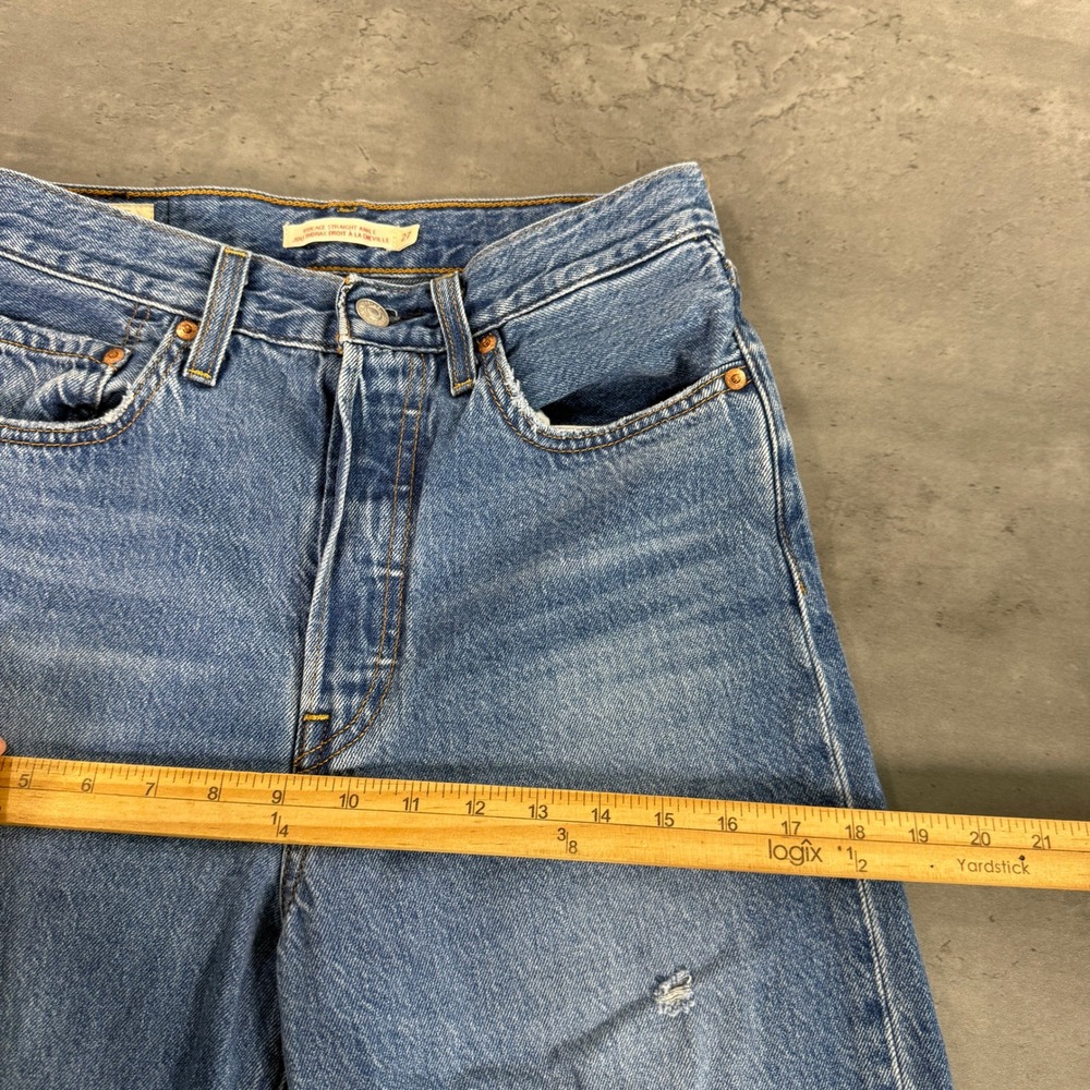 Levis Ribcage Straight Ankle Jeans Womens 27 Blue Distressed Premium High Rise - Picture 8 of 13